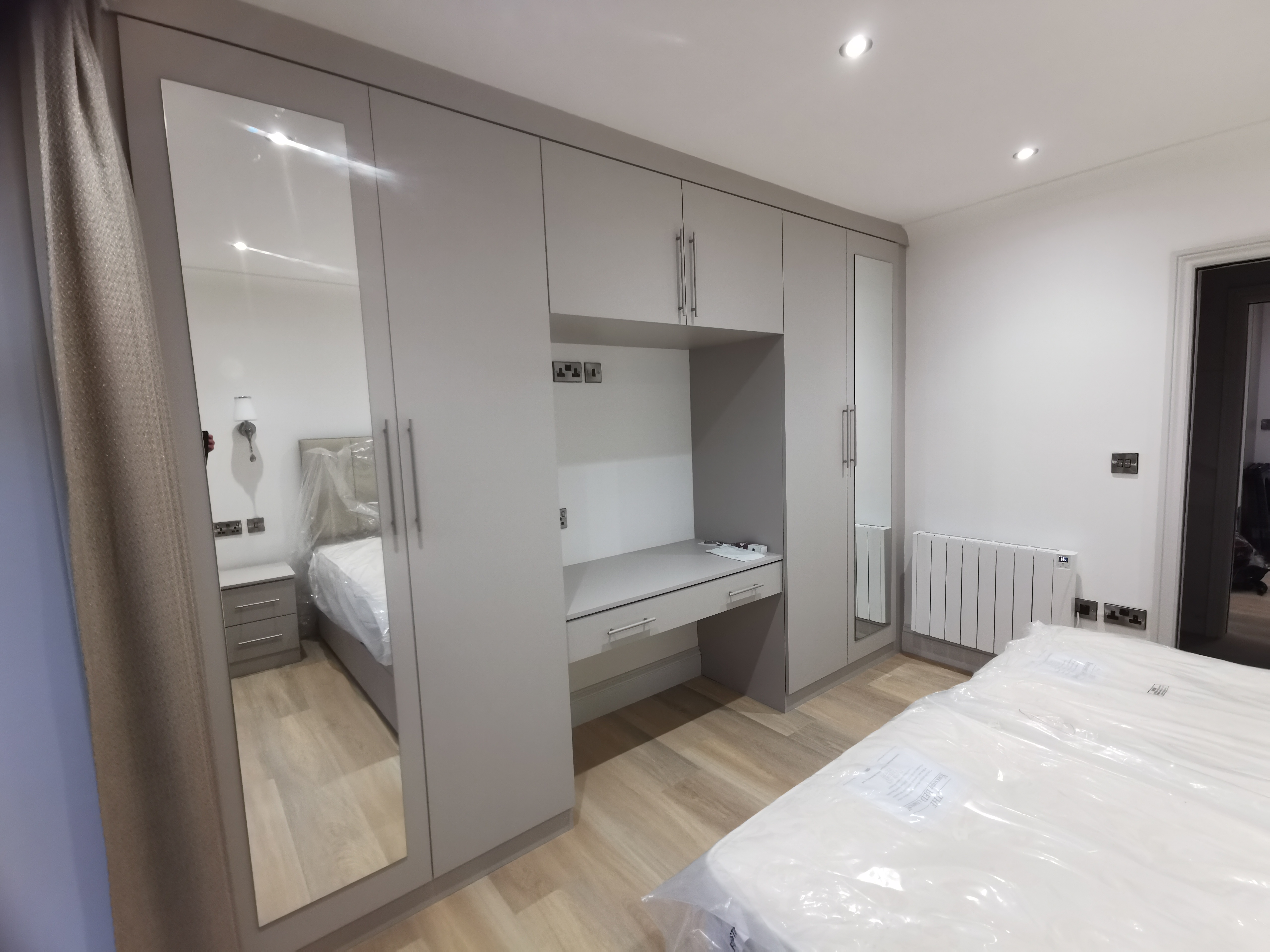 Grey Fitted Wardrobes with Dressing Table